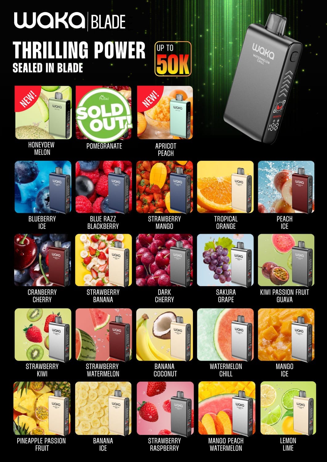 WAKA Blade 50K Disposable Vape – 22 Flavors